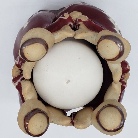 4 Christmas Tree Angels Holding Hands in Circle Stoneware Votive Candle Holder - Picture 7 of 13